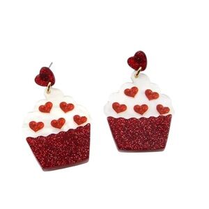 Red Heart Valentine Cupcake Earrings